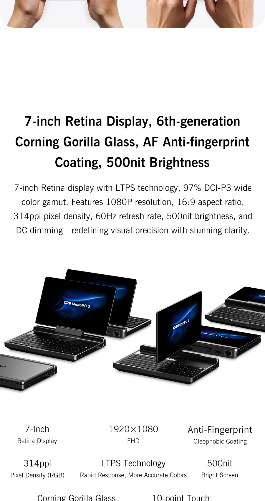 GPD Micro PC 2 Mini Industrial Laptop 7 Inch 1920x1080 Intel N250 16GB DDR5 512GB M.2 SSD Windows11 Portable Industry Notebook