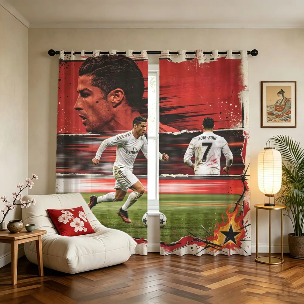 Soccer Player Dynamic Sports Collage Printed Curtains Blackout Light 85% Blocking for Bedroom Living Room Home Decor