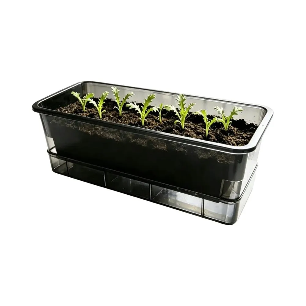 Self Watering Rectangular Planting Container for Herbs Vegetables Small Space Gardening Black or White Plastic Pot