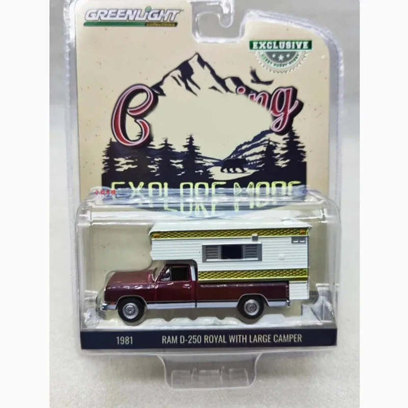 GreenLight 1:64 Scale 1981 Ram D-250 ROYAL WITH LARGE CAMPER Alloy Car Model Static Collection Decorated Holiday Gifts