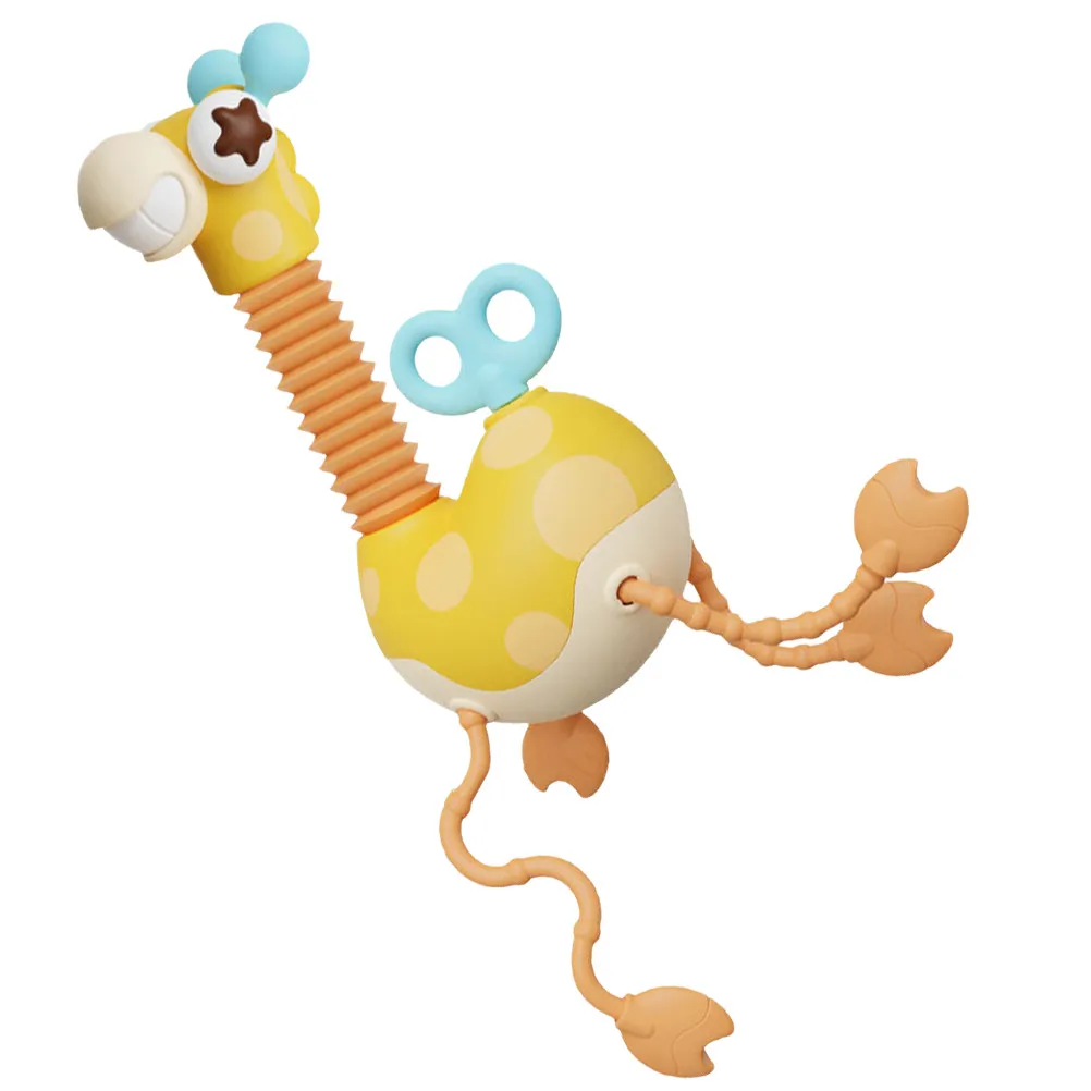 ひもを引くと鳴るキリンのキャラクターのおもちゃ。幼児向けの知育玩具で、早期学習、インタラクティブな遊び、感覚刺激、手と目の協調性を養うのに役立ちます。