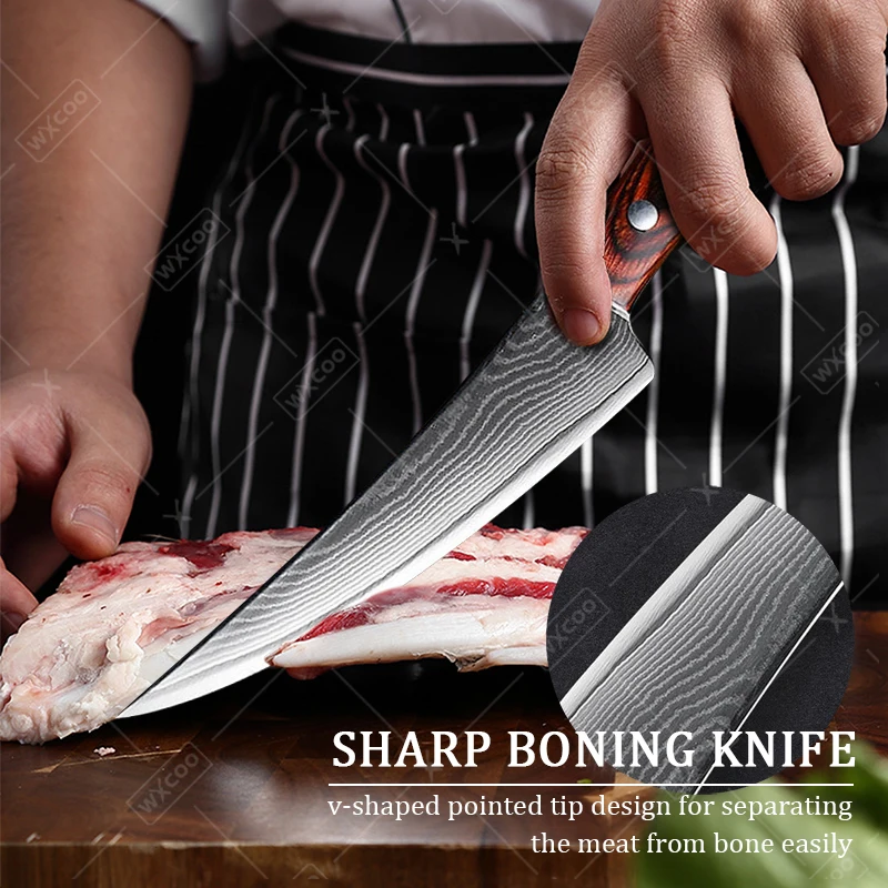 WXCOO Kitchen Knife Hand-Forged Japanese Boning Stainless Steel Meat Cleaver Slicing Fruit Santoku Utility Knives Cooking Tools