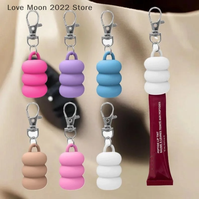 1pcs Cute Donut Silicone Keychain Cap Accessories Portable Durable Holder Keychain Compatible For Lipgloss Storage And Balm Cap