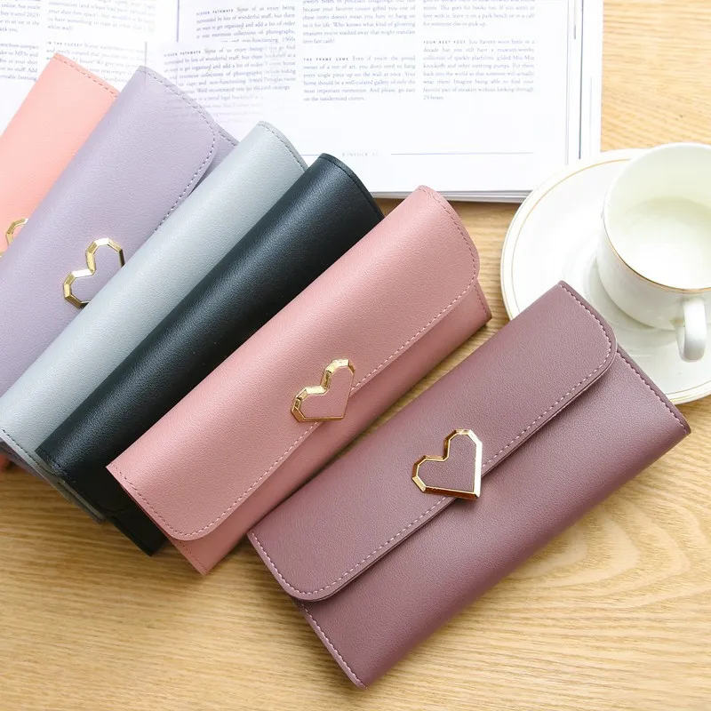 Portefeuilles longs en forme de cœur d\'amour pour femmes et filles, porte-monnaie, porte-cartes, pochette pour téléphone, luxe