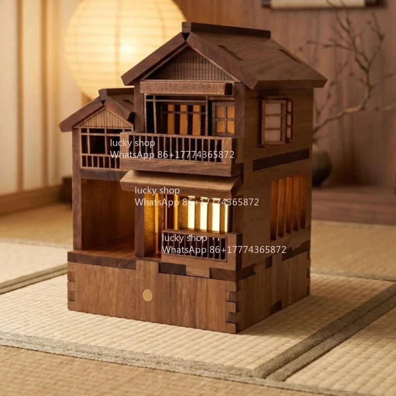 Handmade Wooden House Small House Model Ambient Light Bedroom Desktop Decoration Ornament