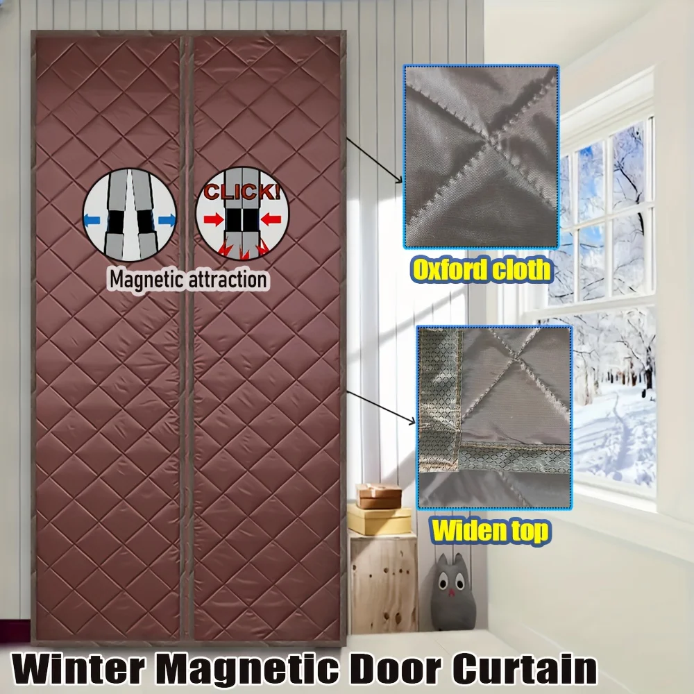 Magnetic Thermal Curtain Oxford Heavy Duty Winter Multi Color Energy Saving No Tools Install Wood Door