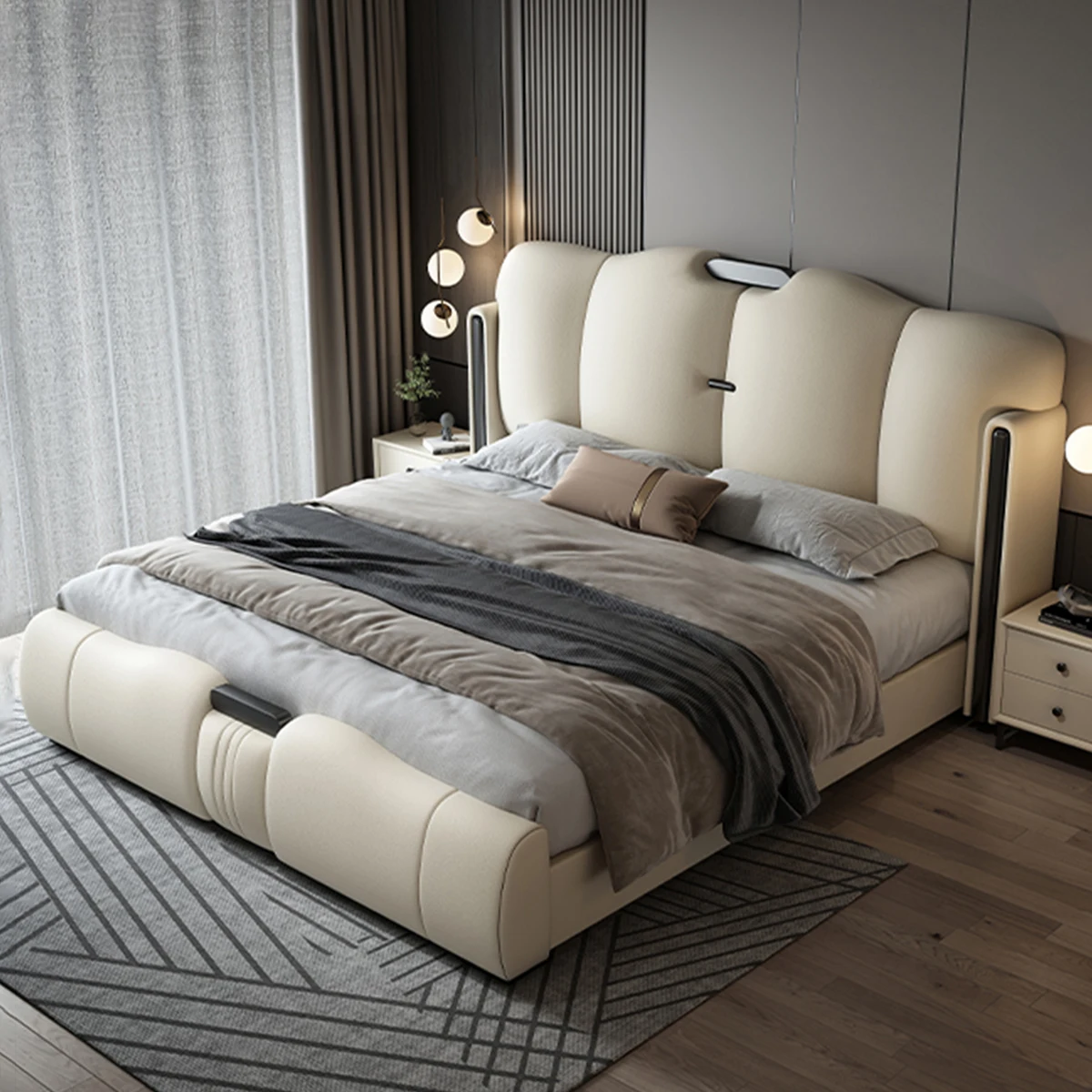 

#For Italian king bed frame simple home style wooden bed high quality hotel set designer luxury storage leather bed