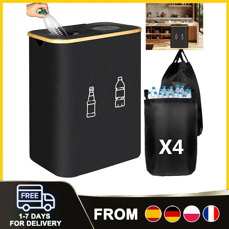 160L Bottle Collection Container with 4 Washable Inner Bags & Lid, Empty Bottle Collector for Kitchen