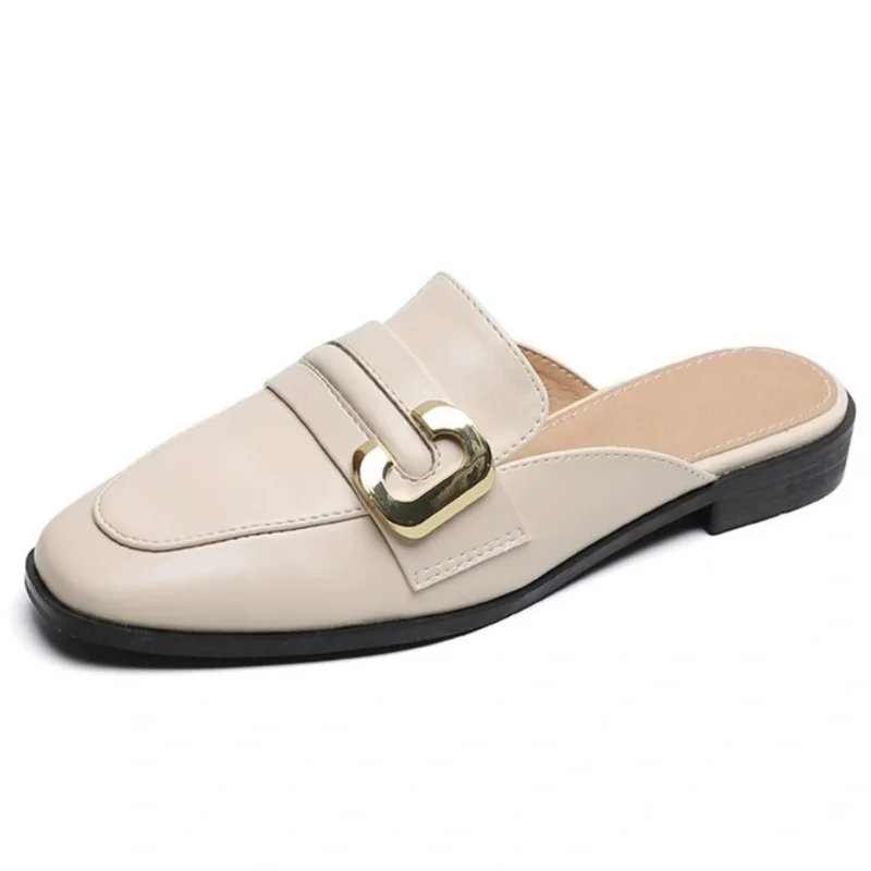 

Лето 2023, новые стильные женские тапочки без шнуровки с квадратным носком, уличные пляжные женские сандалии, универсальные дышащие туфли в стиле ретро на плоской подошве Madam