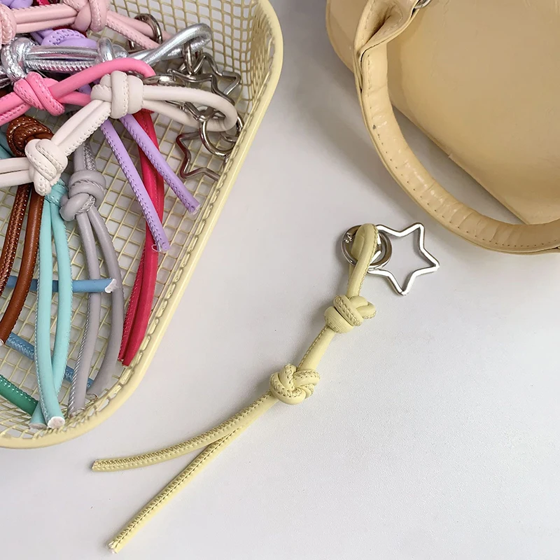 Creative Colorful Braided Lanyard Keychain Anti-Lost Knot PU Rope Keyring Car Backpack Pendant