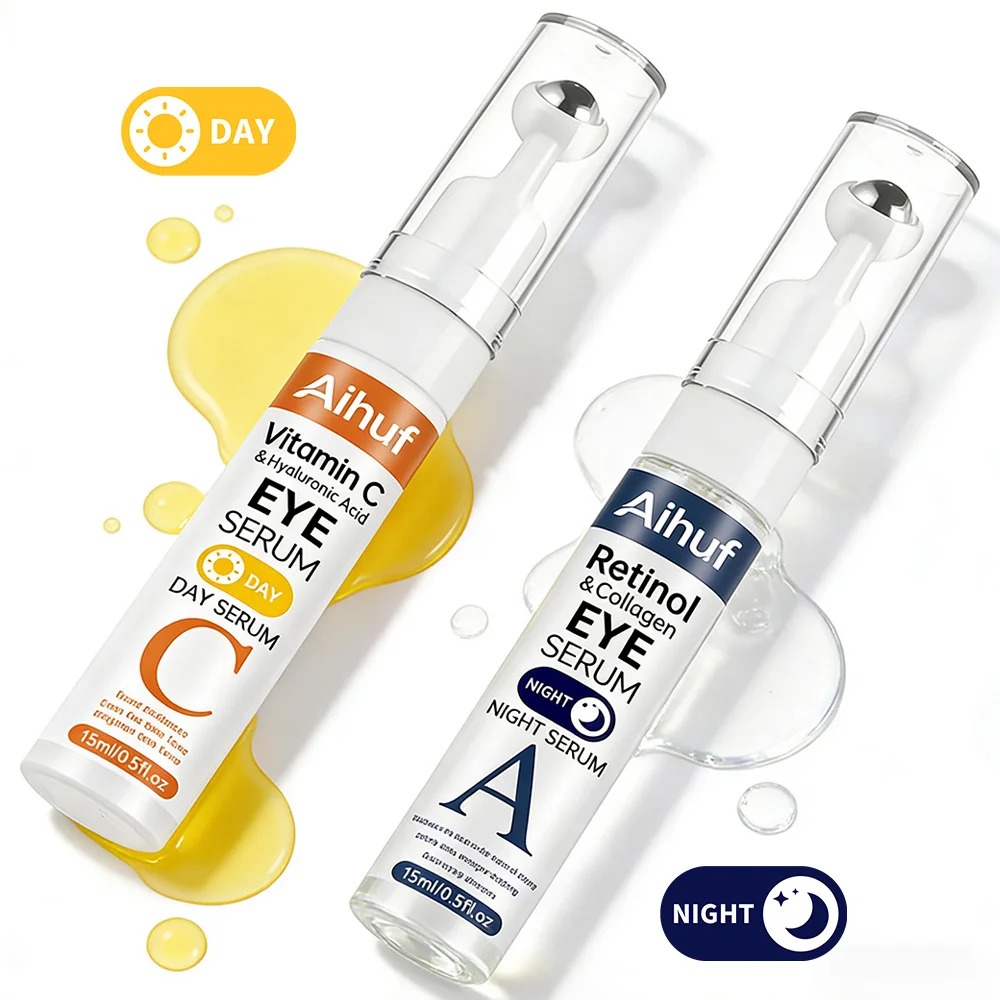 Aihuf Vitamin C Hydrating Eye Cream Essence with Retinol Collagen Firming Set - 2 Piece Set 15ml Instantly Lifting Eye Area Skin