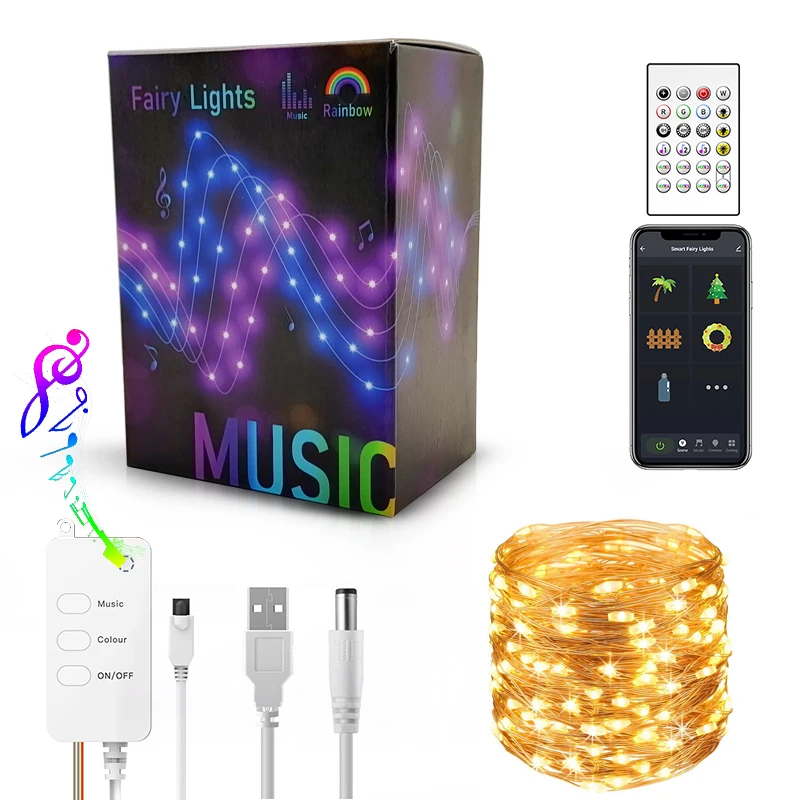 10/20M girlanda żarówkowa LED światła WiFi Bluetooth inteligentne RGB muzyka rytm światła DIY ślub boże narodzenie nowy rok urodziny strona dekoracji