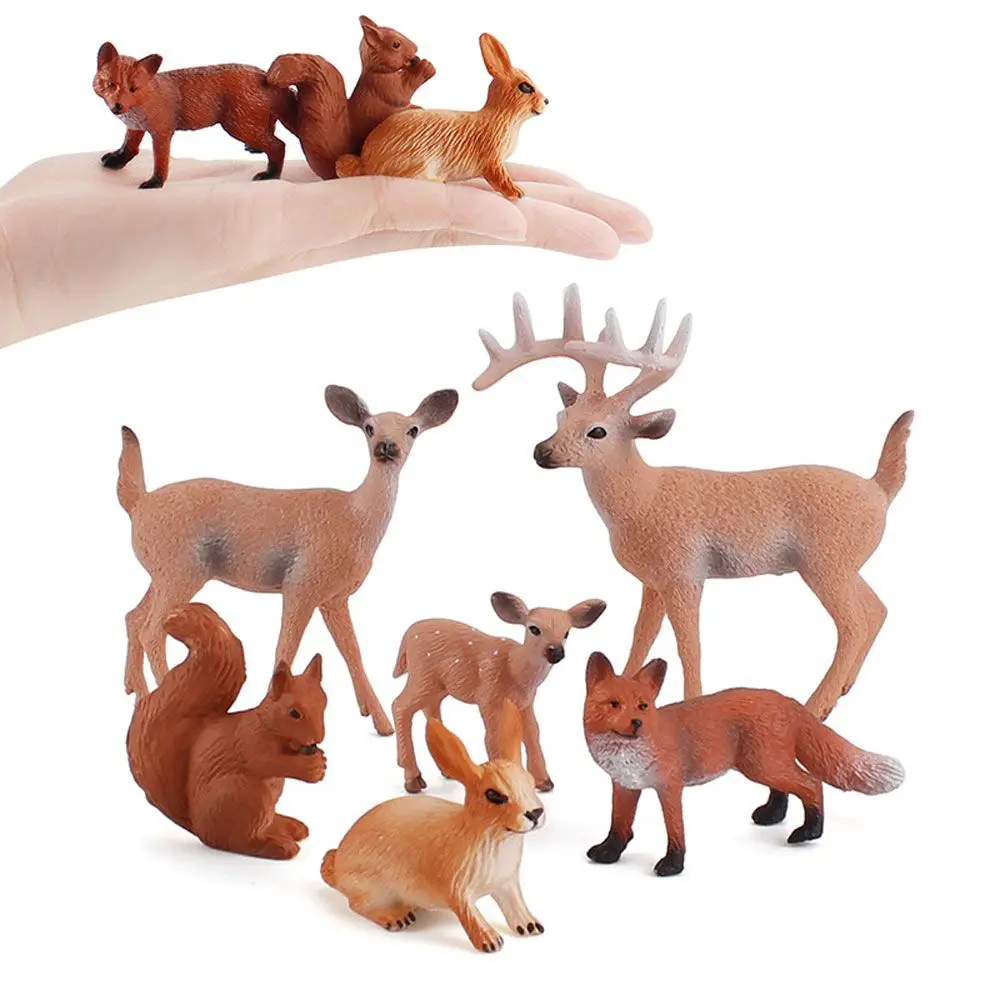 1Pc Artificial Mini Deer Rabbit Fox Family Animals Woodland Creatures Figurines Miniature Toys Cake Toppers Home Decoration