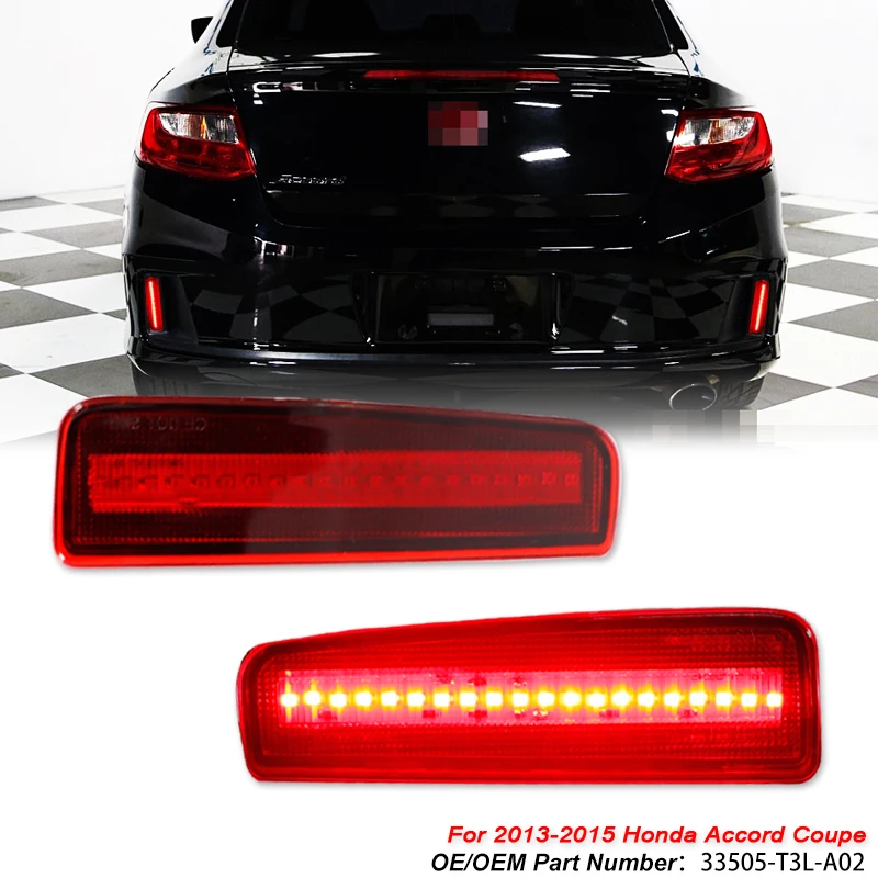 

2PCS Car Red LED Bumper Reflector Lights Assembly For 2013-2015 Honda Accord Coupe Function as Tail/Brake or Rear Fog Lamps
