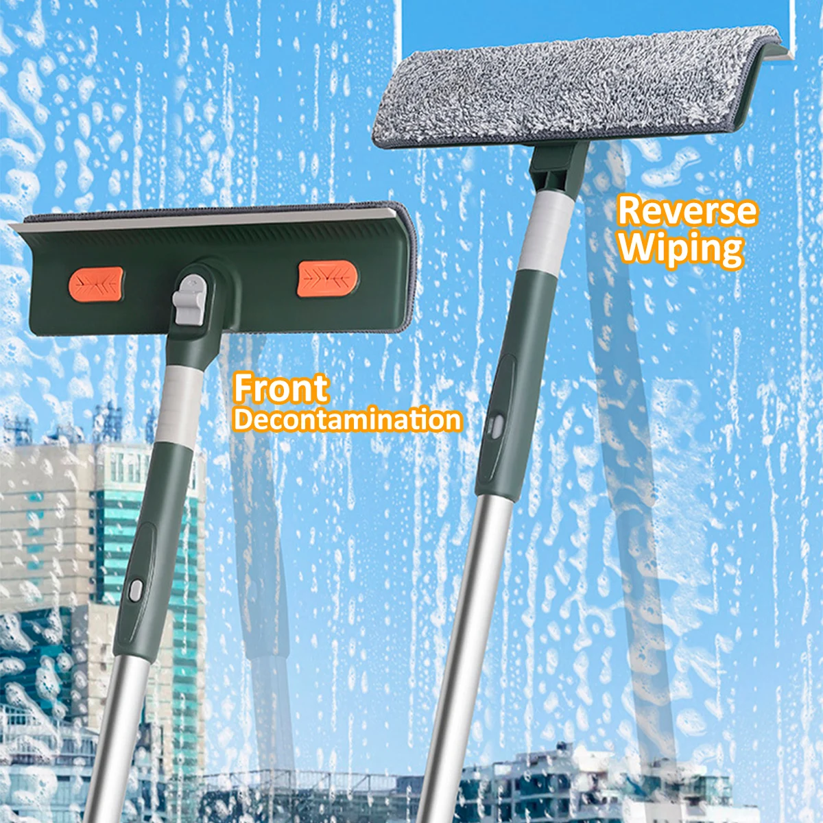 Window Squeegee Multi-function Window Cleaner Tool with 57/89inch Extension Flexible Window Pole Detachable Microfiber Scrubber