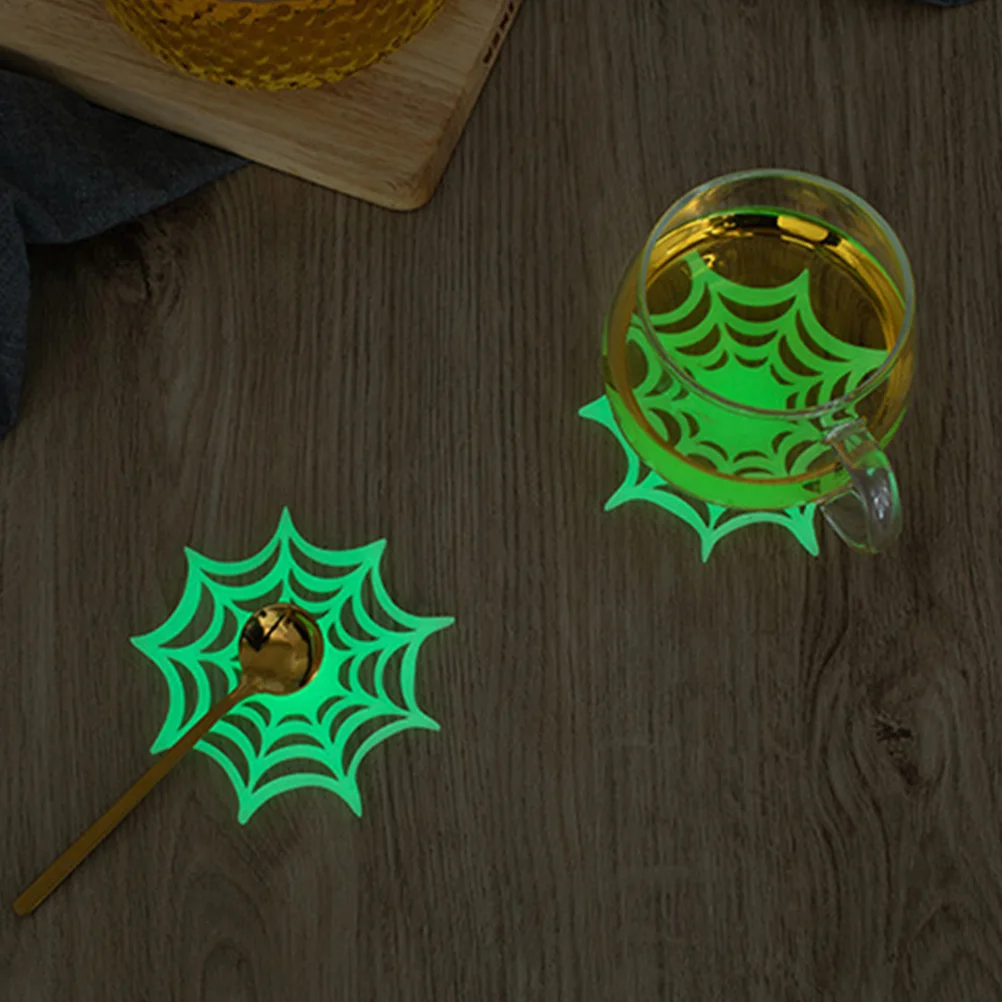 

5 Pcs Silicone Night Glow Coasters Washable Heat Insulated Mats Cobweb Halloween Spider Table Decor Non Pad