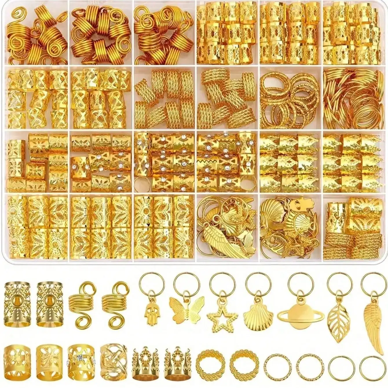 280pcs,Elegant Bohemian Style,Hollow Design,Round Shape,Solid Color,Perfect for St.Patrick'S Day,Unisex Hair Ring Decorative Kit