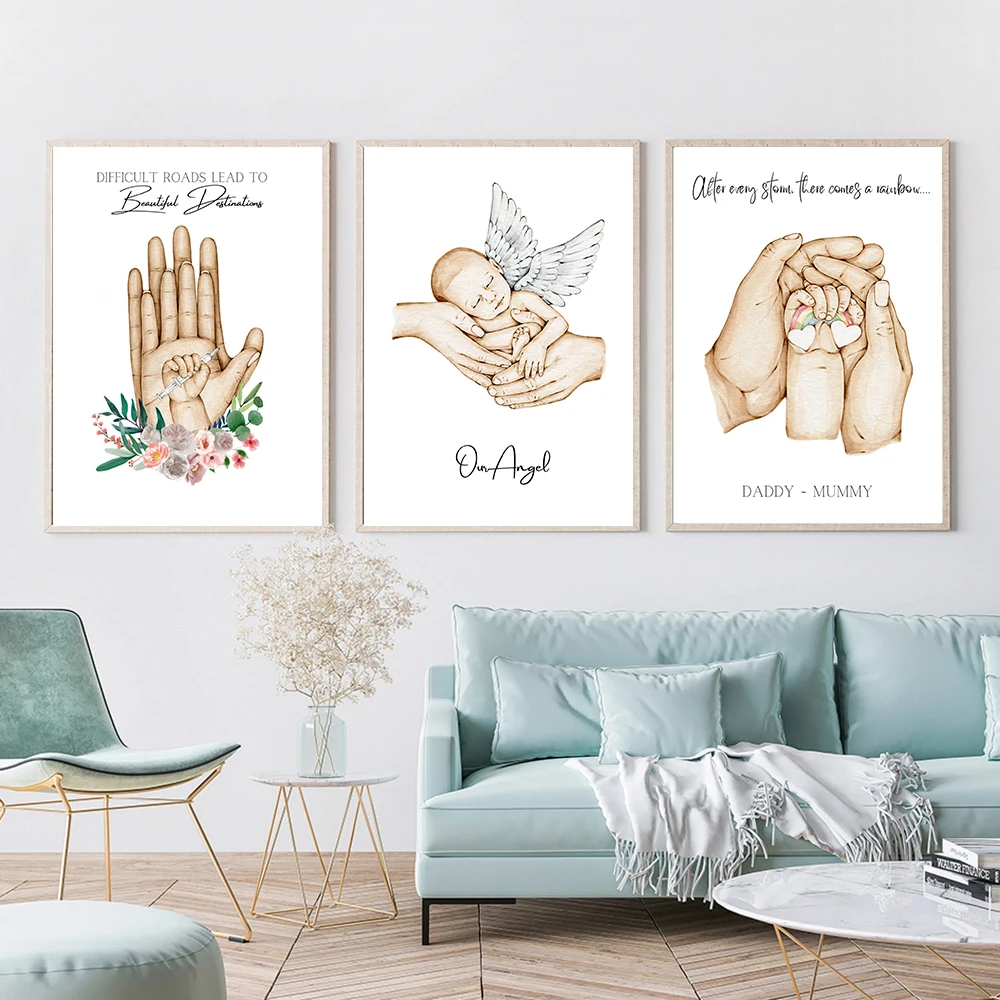 Angel Baby Keepsake Gift Poster Wall Art Picture Print Family Warm Hands Abstract Nordic Canvas Painting Living Room Home Deocr