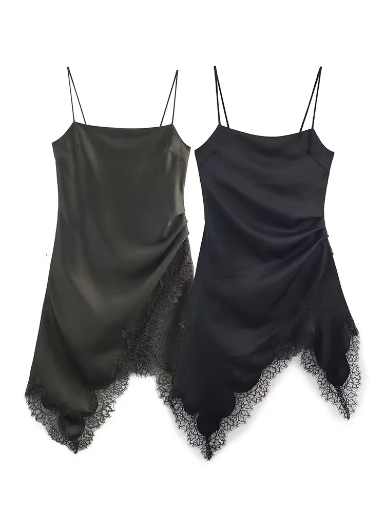 

HH Woman Spring Fashion Underwear Style Sleeveless Lace Decoration Camisole Top Female Casual Solid Backless Asymmetry Tops