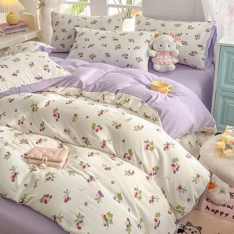 Juego de ropa de cama de planta INS, edredón, funda de almohada, Sábana de cama individual de tamaño completo, funda de edredón de lino, Queen/King, cama individual Doble