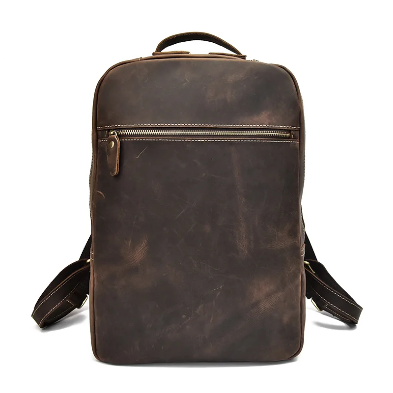 2025 New Real Genuine Leather Men's Backpack Retro Travel Backpacks Large Capacity 15.6 Inch Laptop Bag Casual Schoolbags