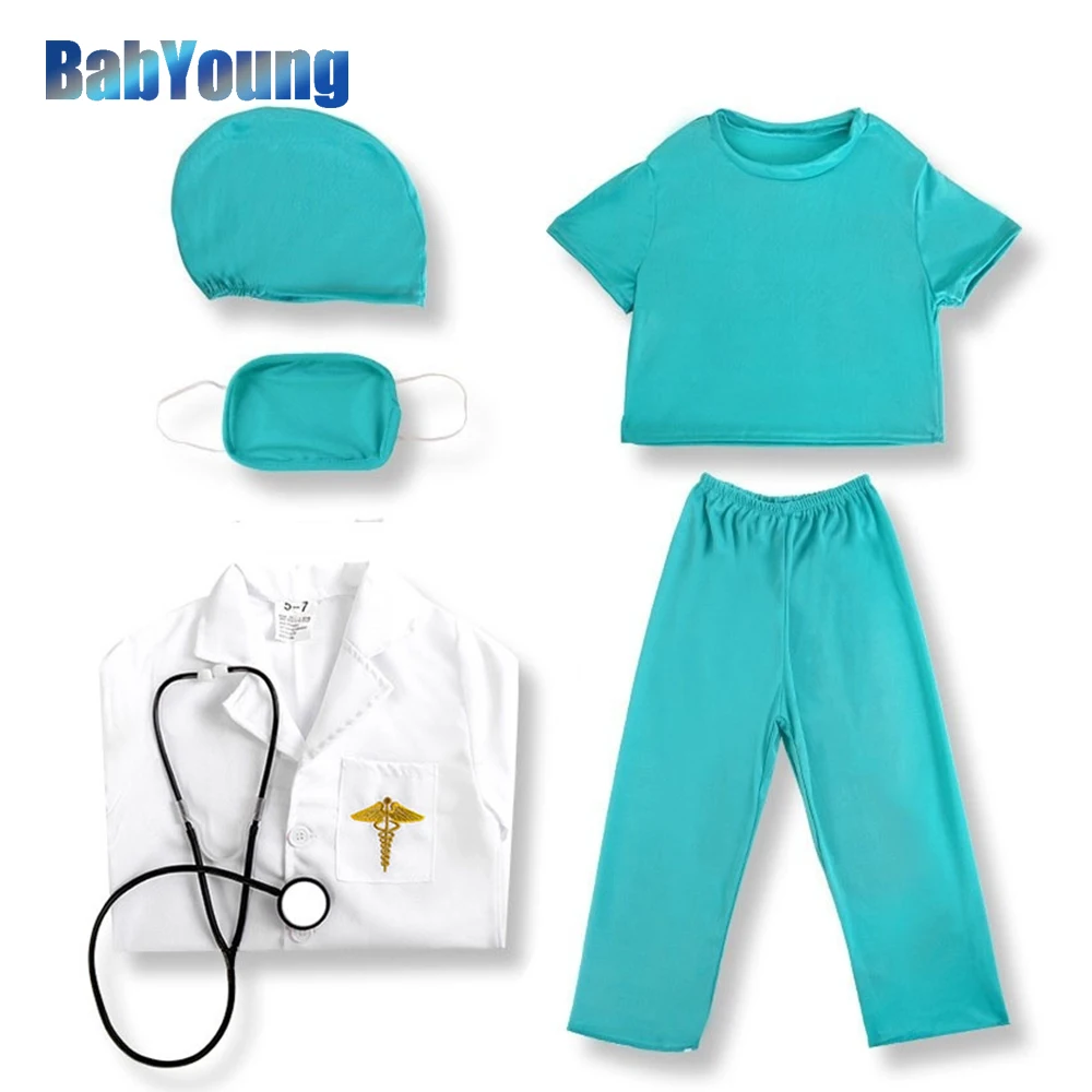 2023 Kids Doctor Nurse Costume for Girls Nurse Cosplay Suit Boys Doctor White Uniform Party Masquerade Show Performance Clothes