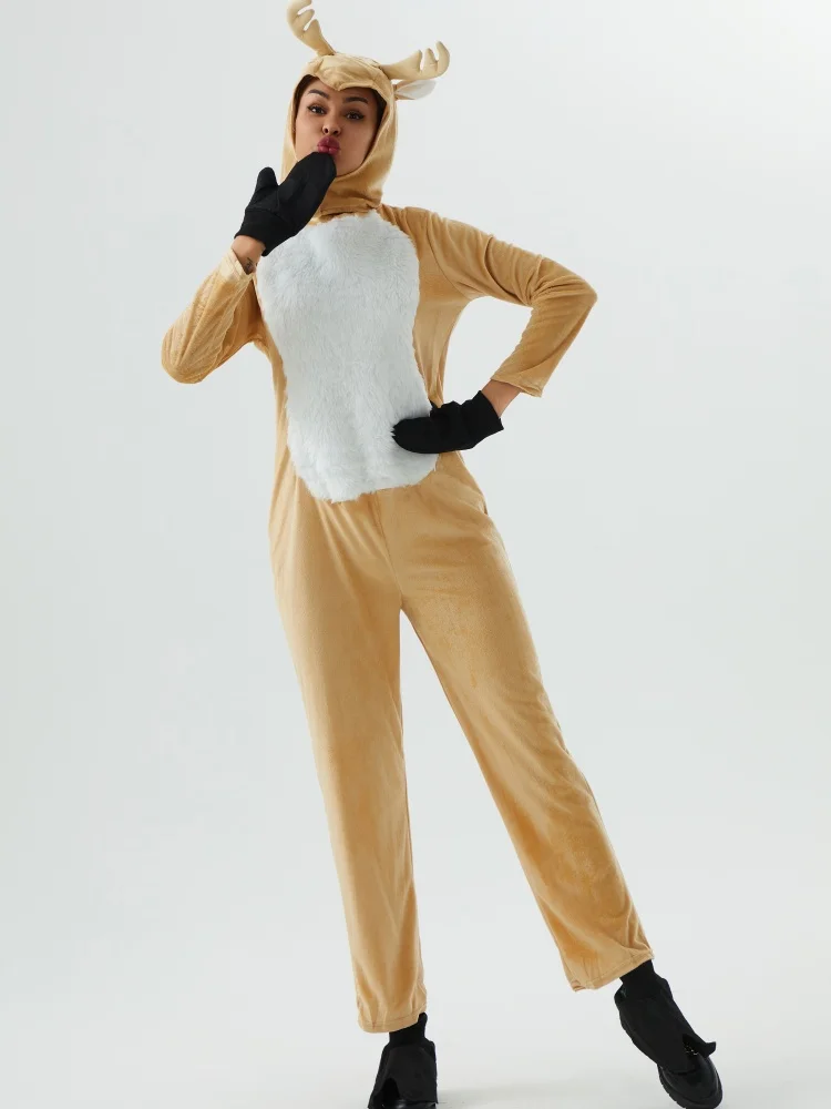 성인 코스프레 애니메이션 사슴 점프 슈트 옷 풀 세트 남여 여성 순록 고품질 할로윈 멋진 드레스 코스프레 의상