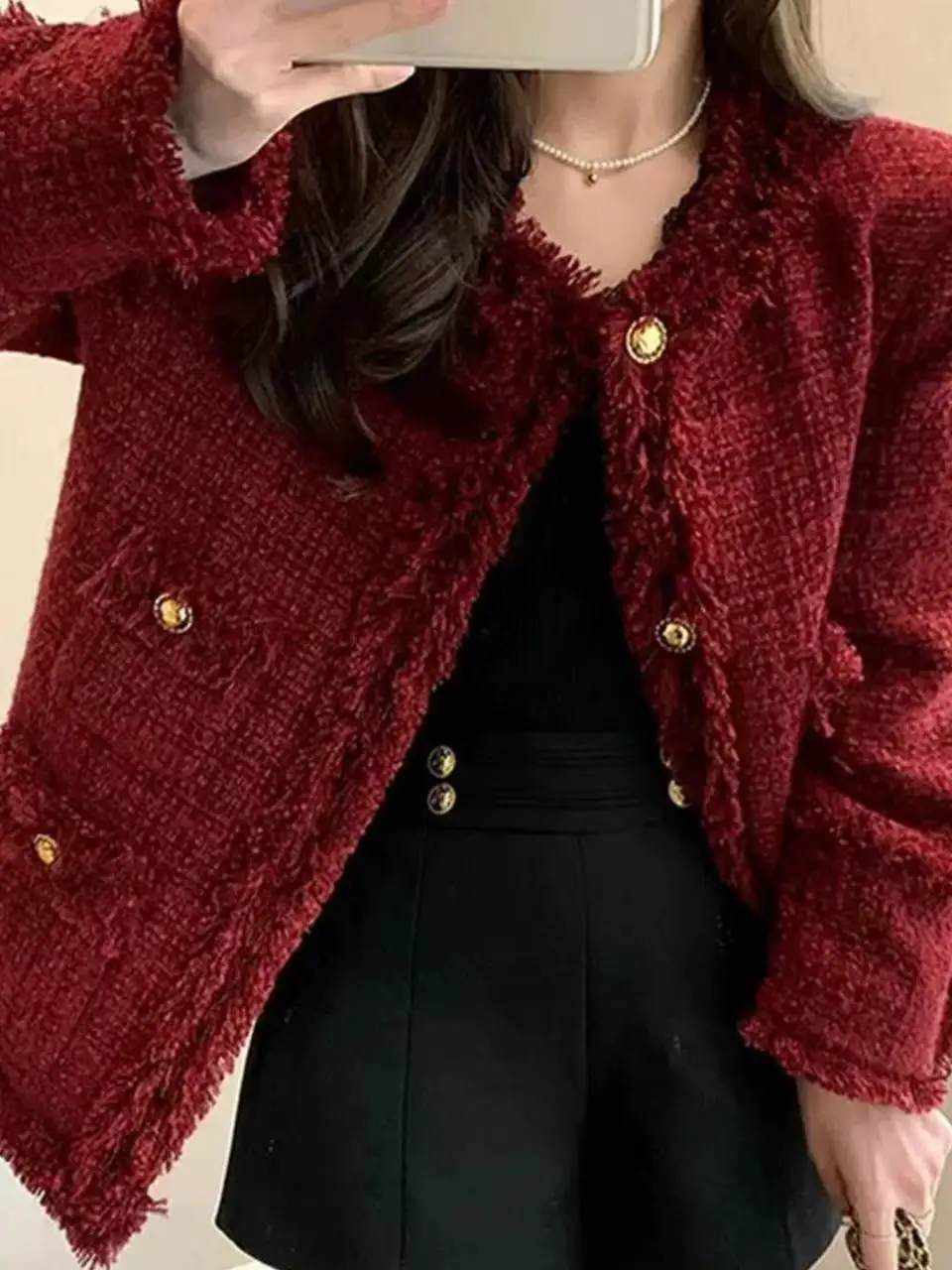 

2025 Autumn New Sle Wine Red Color Small Fraance Sle Women's Cotton Added ort Coat Faionable Cact Size