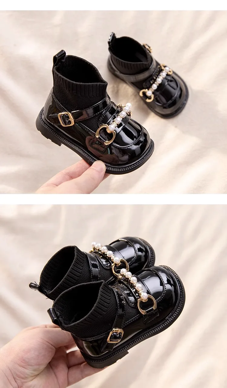 2026 Herbst Winter Neue Kinder-Kurzstiefel Mädchen Mode Lässige Sockenstiefel Prinzessin Kinder-Trend Lederschuhe Schwarz Vielseitig – Detail 11