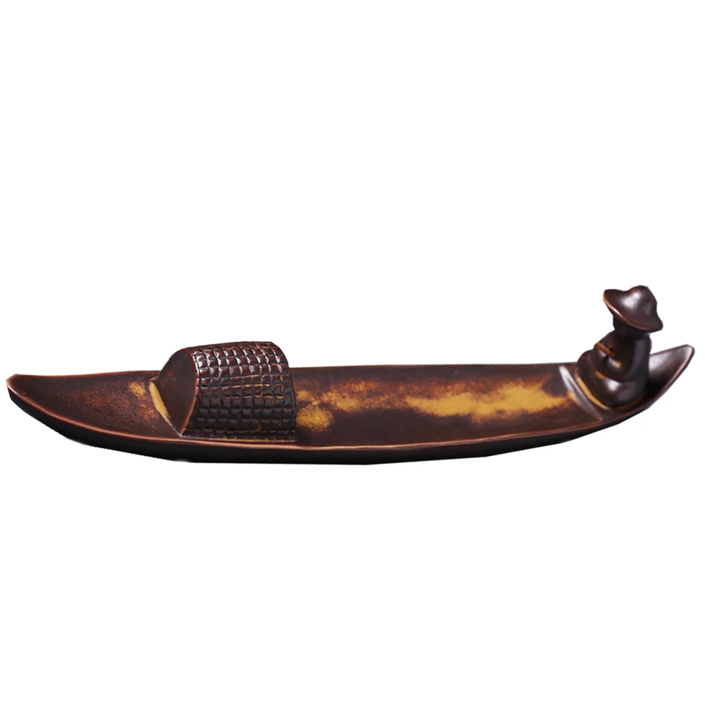 

1Pcs Boat Incense Burner Classic Stick Holder Ceramic Vintage Fisherman Ornament Aroma Stove Ideal for Study Meditation Yoga
