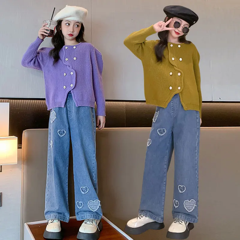 

Kids New Designer Fashion Double Breasted Cardigan Sweater For Teens Girl High Street Knitwear Outfit Child Trendy Knit Clothing
