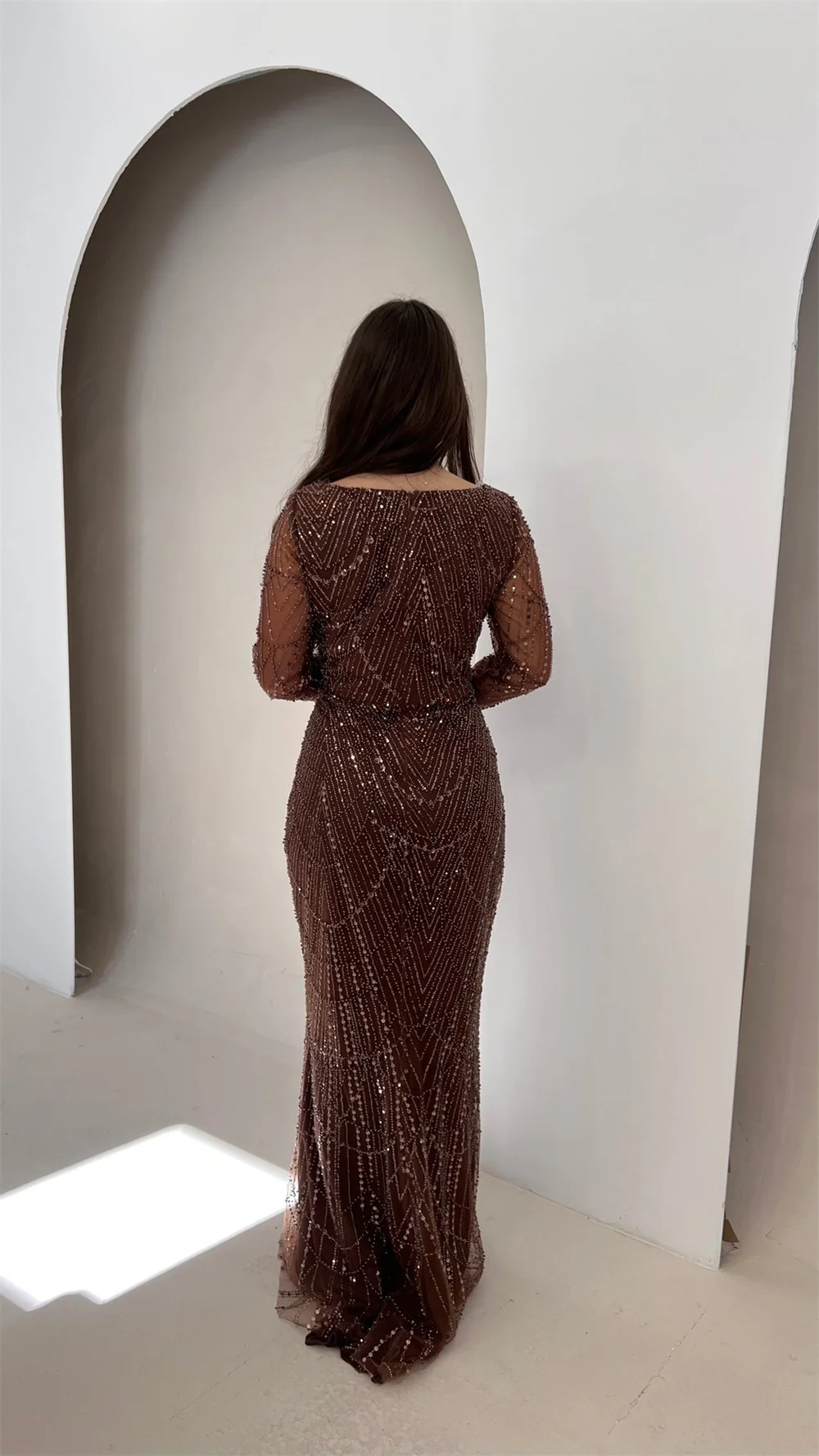 Cathy Customized Mermaid Square Collar Beaded Prom Dresses Long Sleeve Elegant vestidos de noiva Floor-Length Evening Dress 2025 image 2