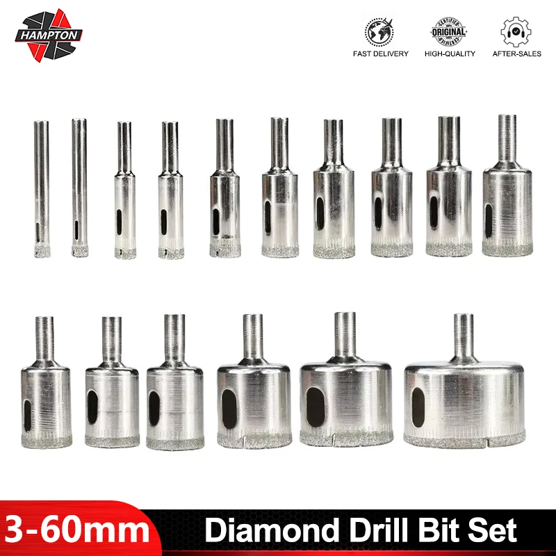 

HAMPTON 10/15/28PCS 3-60mm Diamond Coated Drill Bit For Tile Marble Glass Ceramic Hole Saw Drill Glass Hole Opener