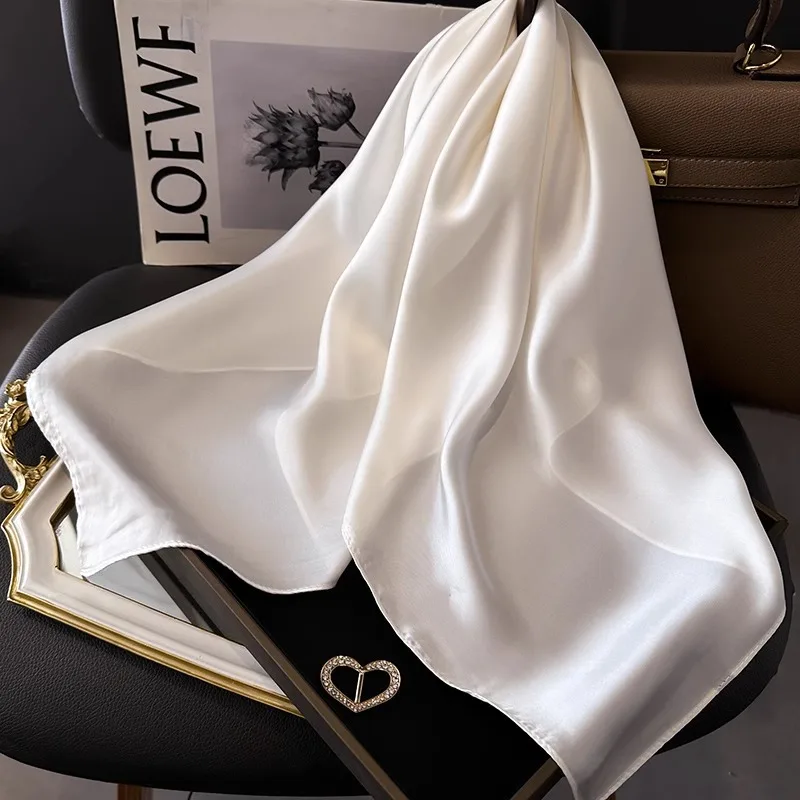 70cm Solid Colors Neckerchief Hijab Scarf For Women Silk Satin Headband Hair Scarves Female Square Shawls Head Scarfs For Ladies image 6