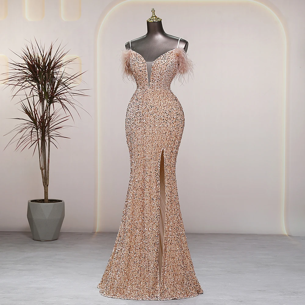 Sexy V-neck gold Evening dresses prom dress luxury evening dresses wedding party dresses formal occasion dresses Bride dresses