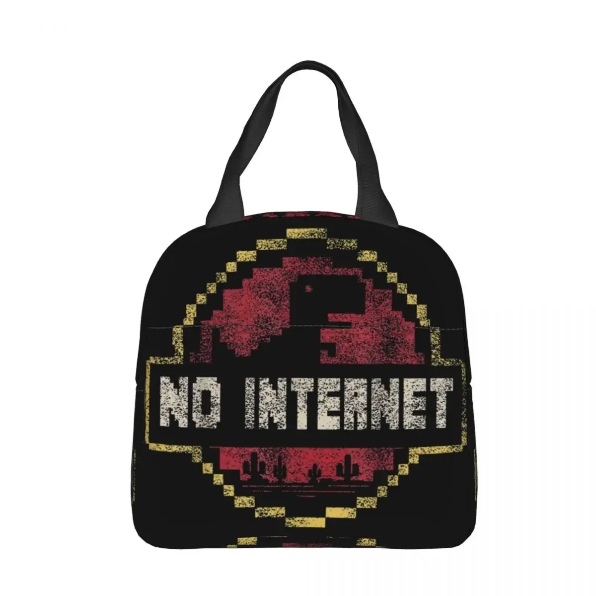 Funny Gamer Pixel T-Rex No Internet PC Streamer Insulated Lunch Bag Thermal Bag Jurassic Offline Park Large Tote Lunch Box Work