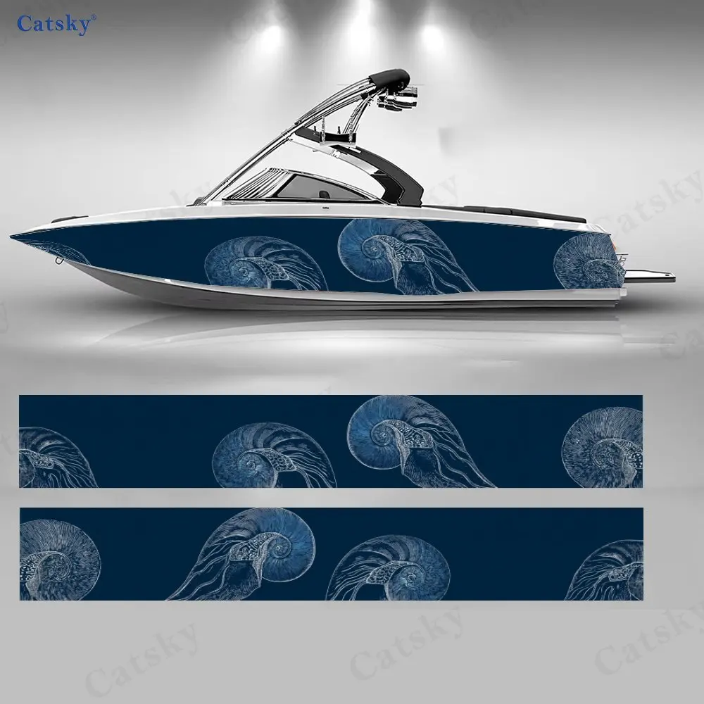 Fantasy Conch Fossil Lines Tranquility Blue Boat Sticker Vinyl Ship Pontoon Deck Boat Fishing Decorative Pontoon Boats Decal