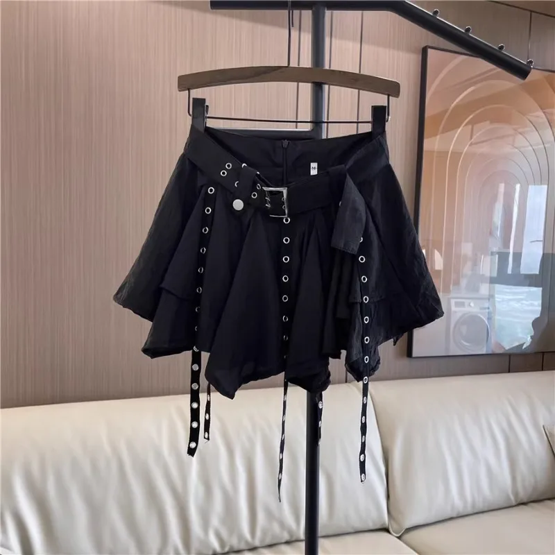 Cool Popular Brand Hot Girl Summer New Skirts 2024 Retro Trendy Cool Anti-Exposure Irregular Black Mini Skirt Slim Fit Clothes