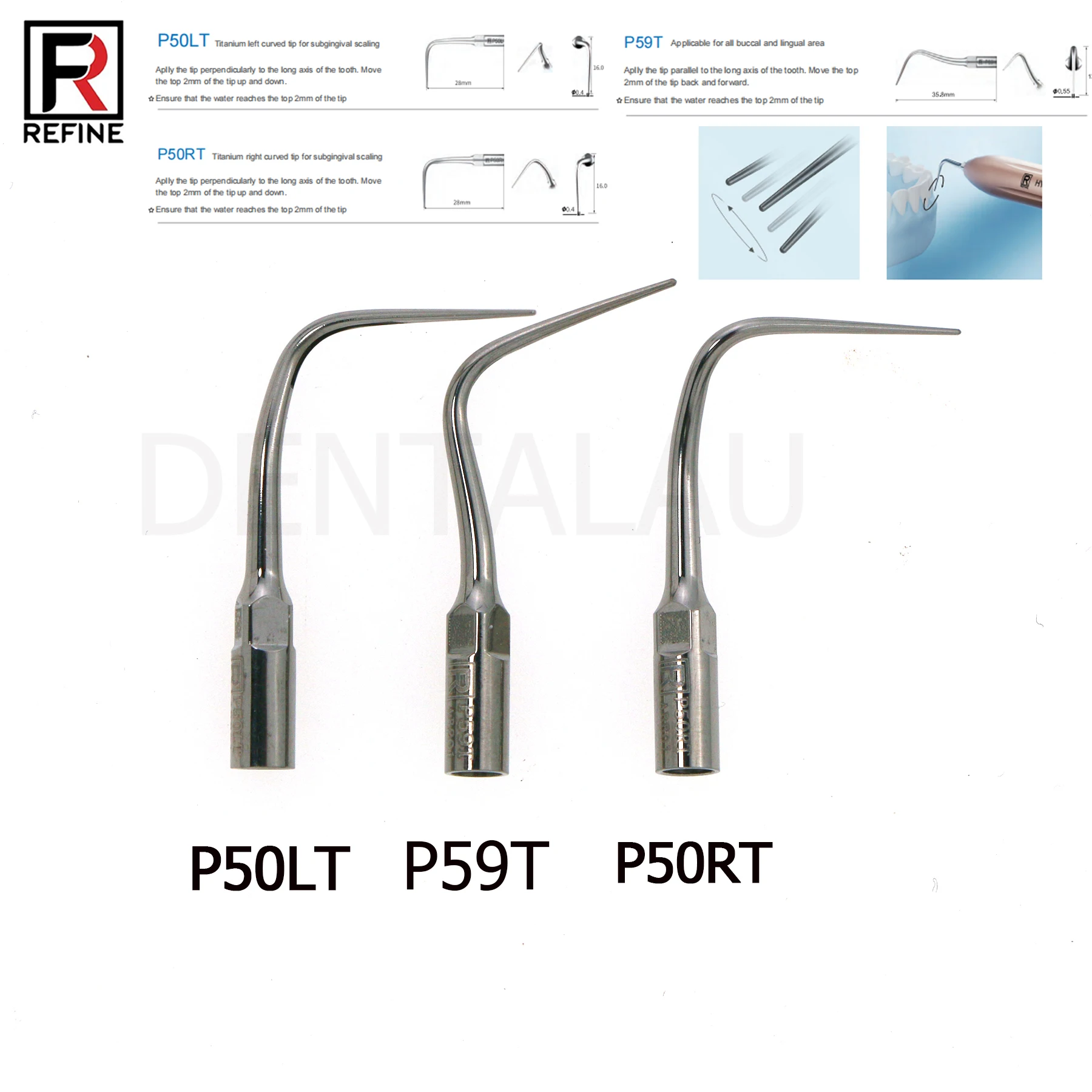 Refine Dental Ultrasonic Scaler Handpiece for Woodpecker PT3 PT5 PTA P59T P50LT P50RT Tips HY-1L Kit