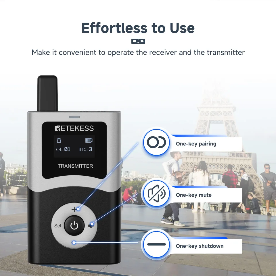 RETEKESS T130U UHF Tourguide-System Drahtloses Audio-Führungssystem Mikrofon-Funk-Sender und -Empfänger für Tourismus, Konferenzen und Fabriken – Detail 6