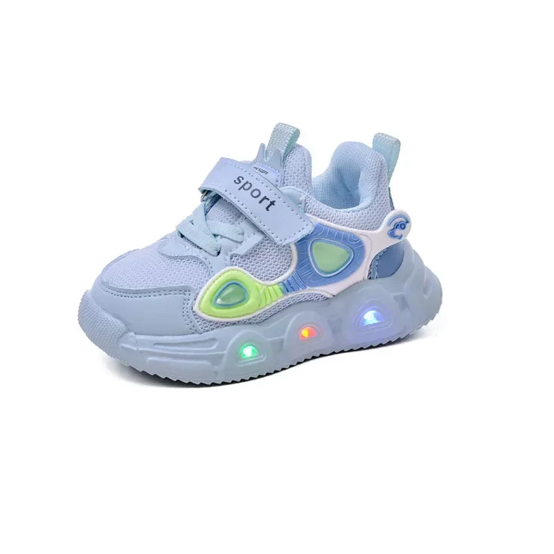 Primavera nueva zapatilla luminosa para niños, zapatos de moda de fondo suave a la moda para niñas, zapatos simples transpirables y versátiles para niños, zapatos casuales de marca