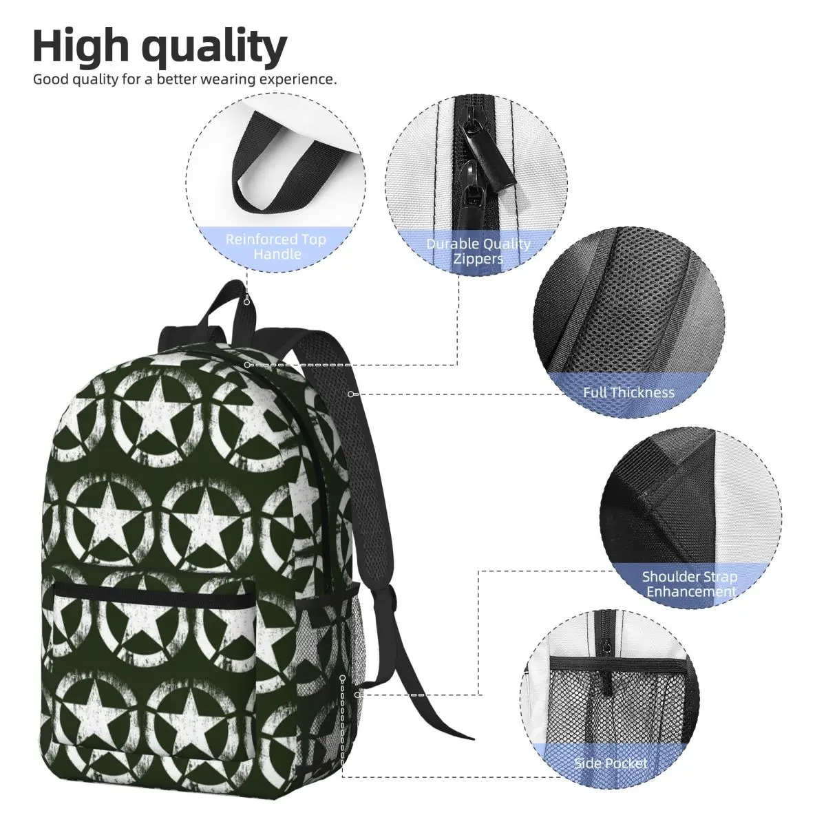 America Army Military Star Backpack Daypack Large Capacity Children BookBag School Bag Shoulder Bags for Men Women