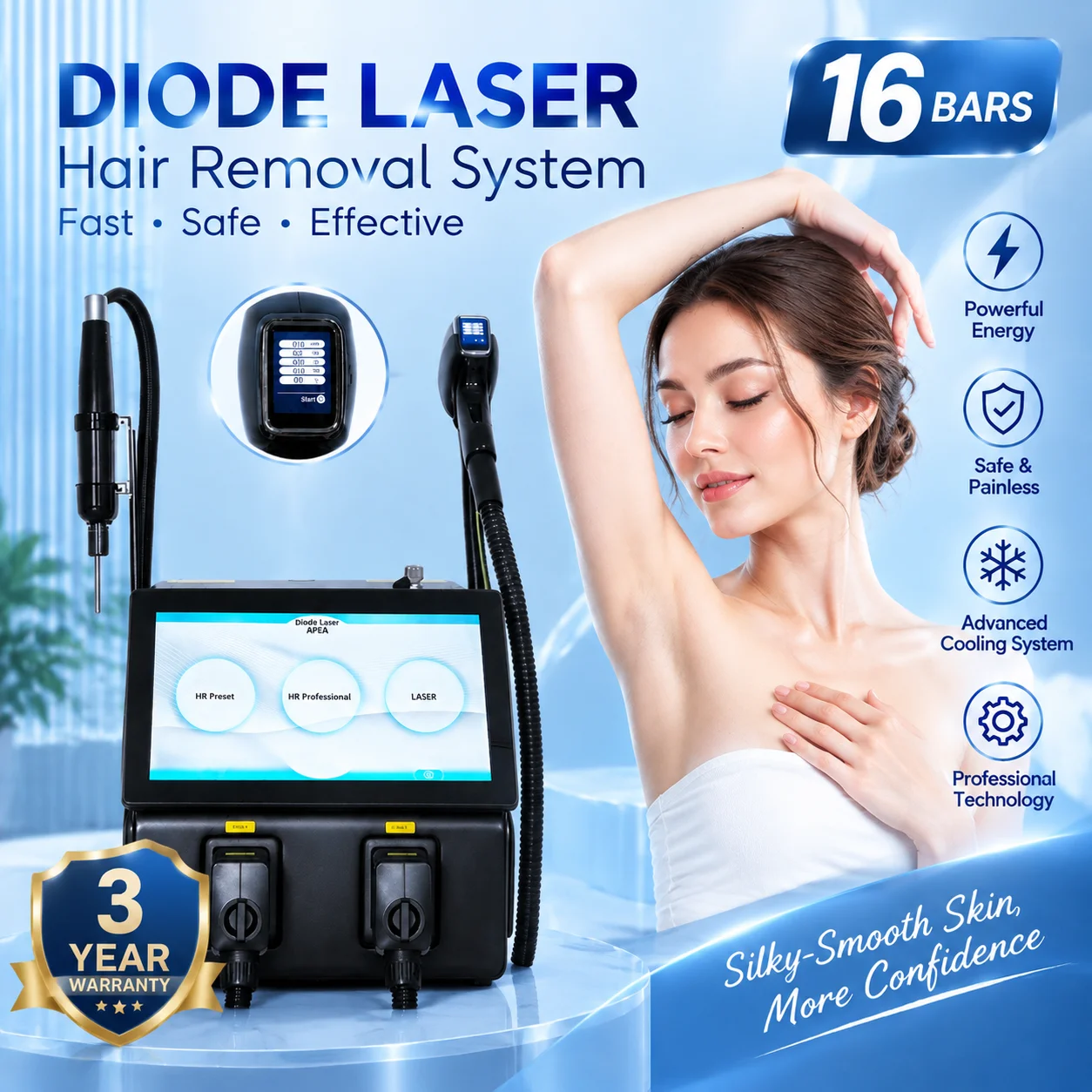 Soprano 808nm Diode Laser Hair Removal Equipment with Picosecond Tech, 6-Wavelength Design Adapted for All Skin Types