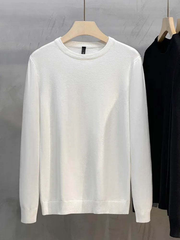 

Облегающий вязаный свитер на весну и осень, мужской однотонный базовый свитер, круглый, тонкий, шерстяной, повседневный, универсальный, длинный све