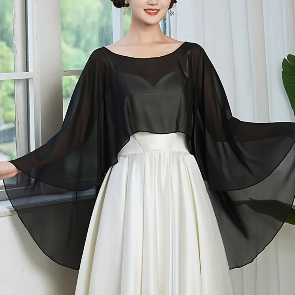Casual Loose Fit Chiffon Cover Up Transparent Elegant Chiffon Sunscreen Outerwear Cloak Bohemian Beach Poncho Party