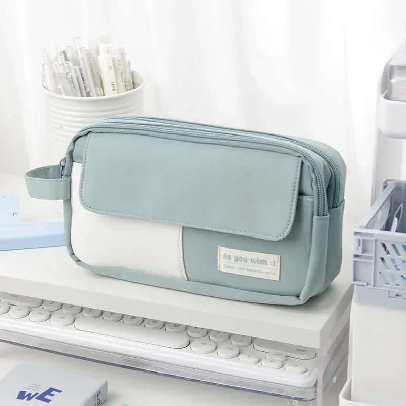 1 Piece Student Pencil Case for Boy Girl Simplicity Solid Color Series Pencil Bag Canvas High Capacity Staionery Storage Bag