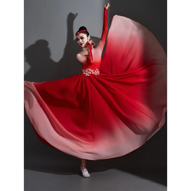 

Большая распашная юбка, китайский танцевальный костюм, костюм для пения и танцев, классический танцевальный костюм для женщин и взрослых