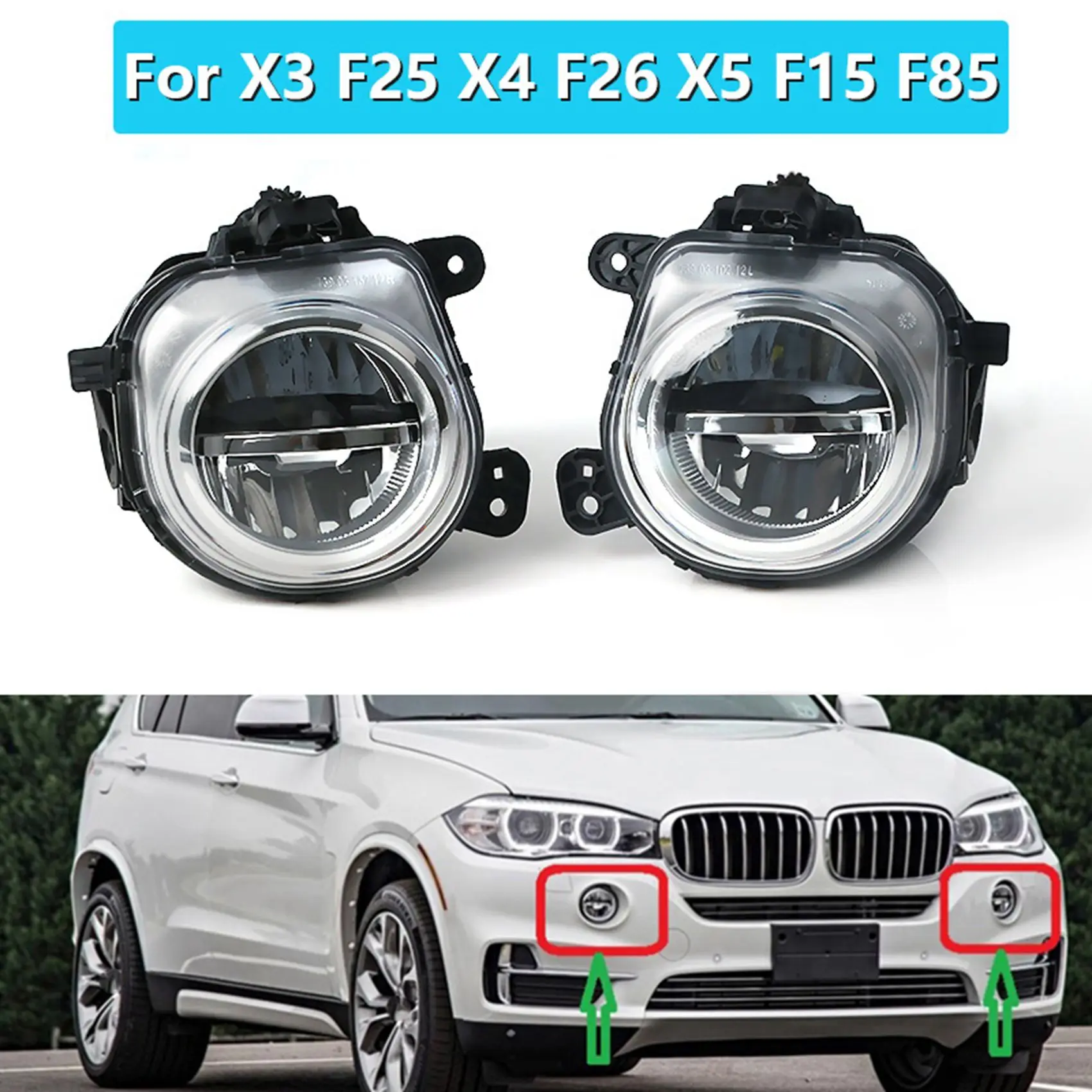 1Pair Front LED Fog Lights 63177317251 63177317252 for X3 X4 F26 X5 F15 F85 X6 DRL Driving Lamp Headlights Foglights