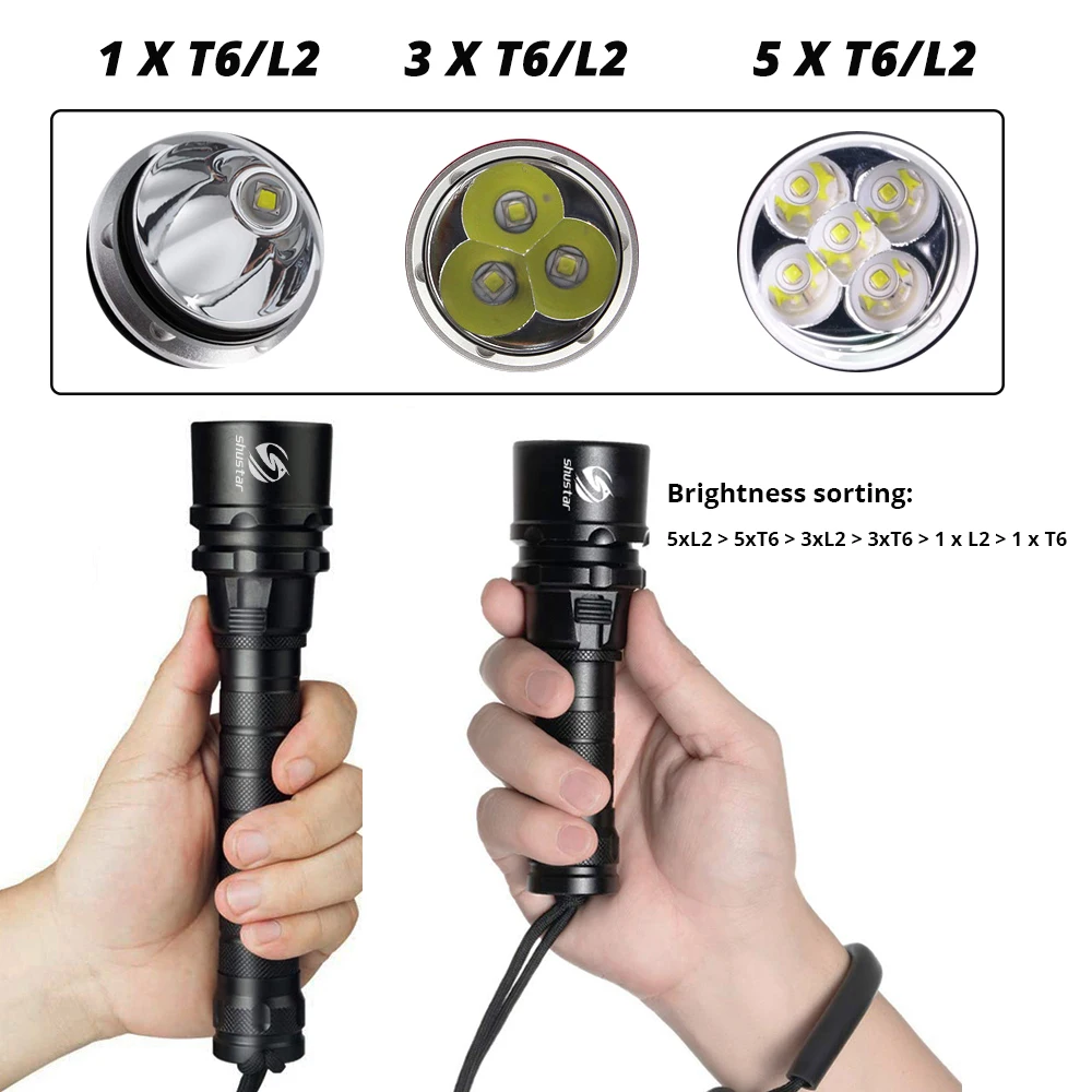 IP68 Powerful Diving Flashlight Highest Waterproof Professional diving light With anti-skid Rope Use 5 x super bright lamp beads