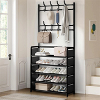 Coat Hat Stand 8 Hooks Metal Storage Shoe Rack 5 Tiers Shelf Hanger Shoes Shelf Living Room Storage Racks 80Cm Widen